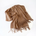 Classic brown solid color scarf with fringes made of soft pashmina-style fabric - 215*70cm / Dark Camel (DW010-2)