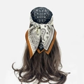 Classic paisley bandana in navy and rust red tied on long brown hair as a headscarf - Vintage Navy Paisley (RZ6539)