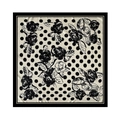 Polka dot camellia print silk scarf with black border and minimalist vintage pattern - 90x90cm / Black