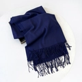 Navy blue solid color pashmina scarf with elegant fringe trim for winter warmth - 215*70cm / Deep Navy (DW010-13)
