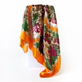Classic paisley and floral print satin silk square scarf in vibrant green and orange - Orange & Yellow