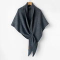 Detail of dark grey wool knit shawl with coarse texture and leather brand label - Dark Gray