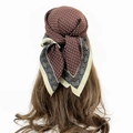 Detail of vintage paisley silk scarf worn on hair with intricate ethnic floral borders - Brown Red Rhombic (RZ7072)
