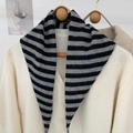 Elegant black and grey striped wool knit triangle scarf shawl on a wooden hanger - 95*33cm / Black Gray (ZJP035)