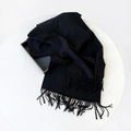 Elegant solid black long scarf with fringe tassels made of soft cashmere-like fabric - 215*70cm / Black (DW010-22)