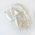 Solid cream white pashmina shawl with tassel fringe, soft winter warm scarf for women - 215*70cm / Creamy White (DW010-23)