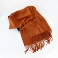 Caramel brown solid color cashmere scarf with fringe hem for winter season - 215*70cm / Caramel (DW010-26)
