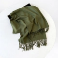 Minimalist olive green cashmere feel scarf with fringe ends displayed on a tray - 215*70cm / Army Green (DW010-27)