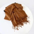 Caramel brown solid color pashmina scarf with elegant tassel ends for autumn and winter - 215*70cm / Light Coffee (DW010-28)
