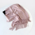 Elegant dusty pink cashmere-like scarf for women with soft texture and long tassels - 215*70cm / Antique Pink (DW010-32)