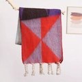 Thick geometric mohair scarf in red and purple plaid with white twisted fringes - Orange Coffee White
