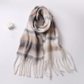 Puffy mohair scarf in grey and beige gradient stripes with long tassels and soft texture - 230x36cm / Khaki Gray (HM016-Khaki Gray)