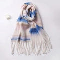 Thick mohair-style plaid scarf in pastel gradient white, pink, and blue with long tassels - 230x36cm / Royal Blue (HM016-Royal Blue)