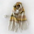 Bufanda de estilo mohair gruesa con rayas amarillas y café con flecos largos - 230x36cm / Amarillo (HM016-Amarillo)
