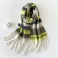 Bufanda gruesa de mohair en rayas amarillas, grises y beige con flecos largos - 230x36cm / Verde Gris (HM016-Verde Gris)