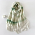 Bufanda de punto de mohair gruesa con rayas degradadas en verde blanco y detalles de flecos - 230x36cm / Verde (HM016-Verde)