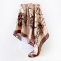 Detail of satin square scarf featuring champagne base and dark brown rose floral print - Khaki