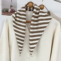 Gilet en maille blanc crème avec une écharpe en laine à rayures marron et blanc élégante - 95*33cm / Khaki (ZJP035)