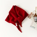 Classic red 100% wool knitted triangle scarf for women with elegant knot detail - Red