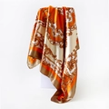 Orange and champagne baroque pattern satin scarf displayed on white background - Large / Orange