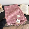Écharpe à carreaux rose avec franges et texture épaisse façon cachemire pour l'hiver - Rose