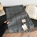 Plaid cashmere-like scarf in dark grey and orange with fringes and a woven label - Gray Blue