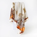 90cm square silk scarf featuring vintage butterfly and floral prints with satin finish - 90x90cm / Orange