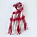 Winter mohair scarf with oversized red and white checkered pattern and fringe tassel detail - Red