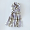 Thick winter plaid mohair scarf in lavender and beige with stylish long tassels - Purple