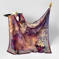 90cm silk square scarf featuring purple oil painting floral patterns and paisley edge - Dreamy Purple Iris