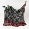 Luxurious dark green and burgundy silk scarf with floral paisley patterns on wood - Ink Flower Garden