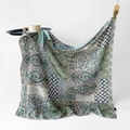 Green and lavender bohemian silk scarf with paisley pattern on minimalist wood hook - Green Dream Weave