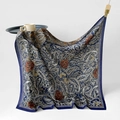 Navy blue border paisley silk scarf with elegant floral patterns and a glossy texture - Blue Paisley Satin