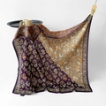 Elegant purple and orange paisley silk square scarf with geometric border patterns - Purple Gold Weave