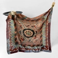 Bohemian silk scarf with red and teal mandala pattern and artistic bird motifs - Flying Apsaras Chapter