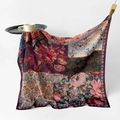 Retro floral silk scarf with geometric patterns in deep red and purple tones - Floral Dream Weave