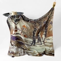 Square silk scarf featuring a winter landscape oil painting with church and snowy forest - Winter Snow Scene