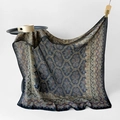 Navy blue paisley print square silk scarf for women featuring a vintage bohemian pattern - Celestial Paisley