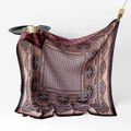 Square silk scarf with paisley and geometric patterns in blush pink and burgundy tones - Satin Dream