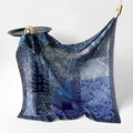 Navy blue paisley and floral patterned silk scarf with premium satin finish - Indigo Fantasy