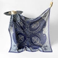 Blue and white silk scarf with classical medal patterns and elegant contrast borders - Sea Pattern Light