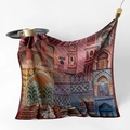 Luxurious silk square scarf featuring vibrant mosaic and architecture patterns in burgundy - Silk Painted Rhyme
