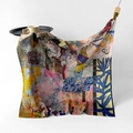 Artistic floral silk scarf with retro patterns draped elegantly over a ceramic cup - Flower Shadow Mix