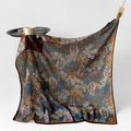 Deep teal and orange paisley silk square scarf with vintage floral patterns for women - Blue Flower Mirror