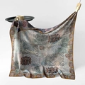 Silk square scarf with vintage paisley and floral patterns in muted blue and green tones - Deep Rhyme Chapter