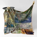 Artistic oil painting silk square scarf with starry night design and rolled edges - Flower Dream Weave