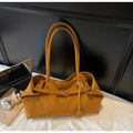 Borsa tote minimalista in pelle giallo zenzero con manici lunghi e fibbia in metallo - Marrone Giallastro