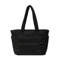 Minimalist black quilted nylon tote bag with large capacity and zip closure for commuting - Black