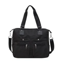 Borsa tote nera leggera in nylon impermeabile di grande capacità con tasche multiple - Nero