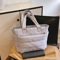 Light grey quilted nylon tote bag featuring a spacious design for daily office commute - 43*15*27cm / Gray